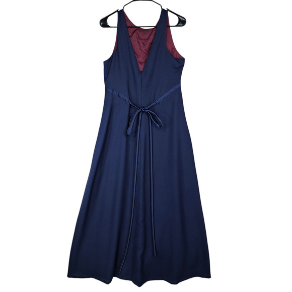Vtg After Six Gown Womens 10 Maxi Dress Navy Blue A Line Prom Wedding Formal USA - Picture 2 of 12